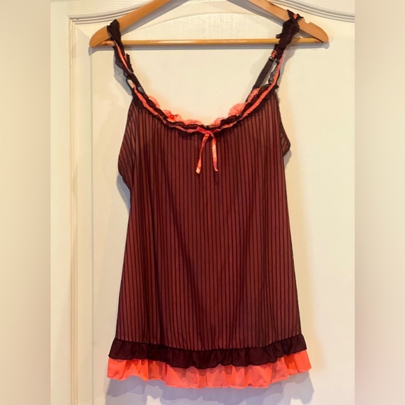 Vintage Coral & Brown Pinstripe and Lace Lingerie - Picture 1 of 7